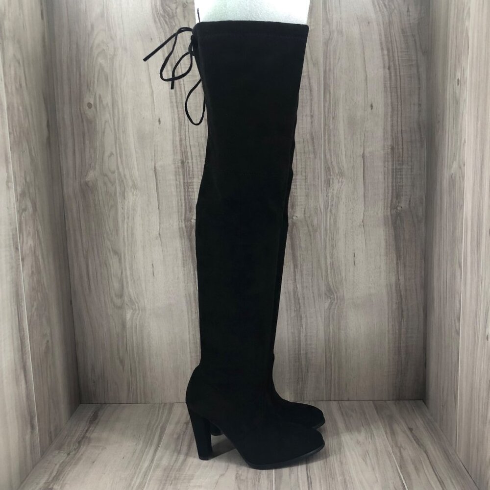 Over The Knee Boots EU 38 Black Faux Fur Lined OTK Slip On